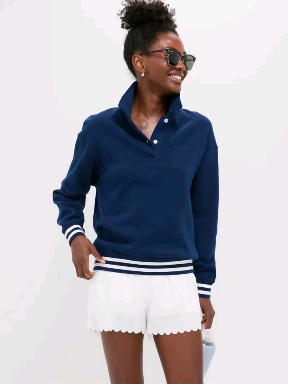 Tuckernuck Navy Polo Sweater with White Stripe Trim - Picture 6 of 6